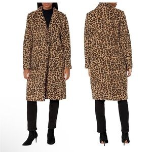 NWT NVLT Leopard Animal Print Cozy Single Breasted Peacoat Long Jacket Medium